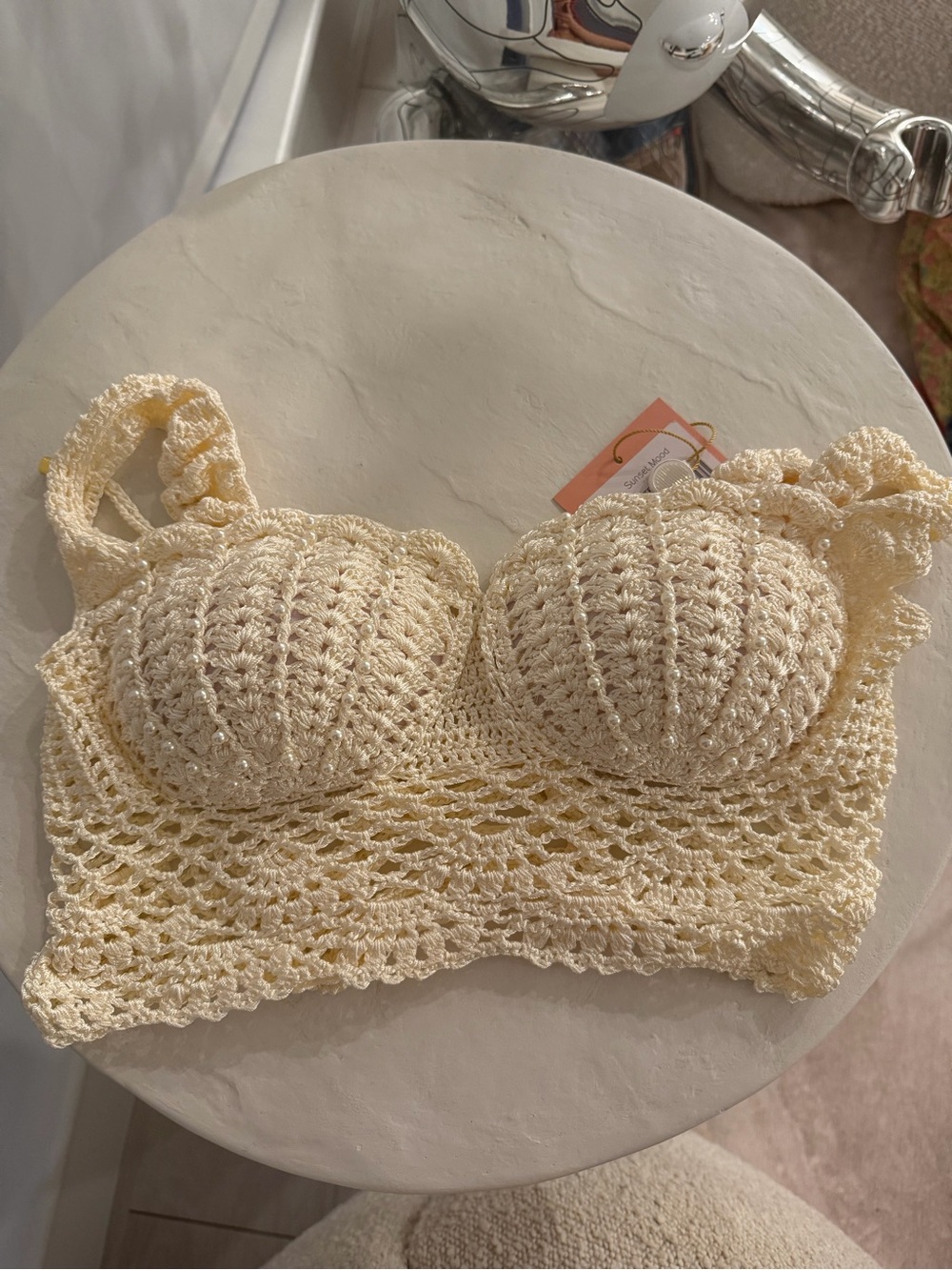 Crochet Bralette Crop Top in Cream - Women Tops sunset mood